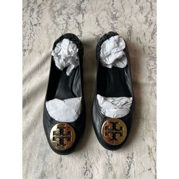 Tory Burch Classic Reva Ballet Flat Black Gold - Picture 2 of 15